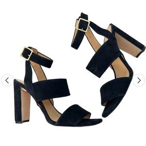 J. Crew Suede Black Leather Block Sandals Heels  - Size: 8
